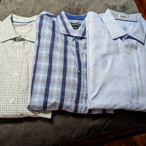 3 men's Bugatchi long sleeve dress shirts